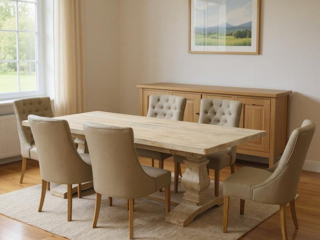 Seven Piece White Solid Wood Dining Set with Six Chairs