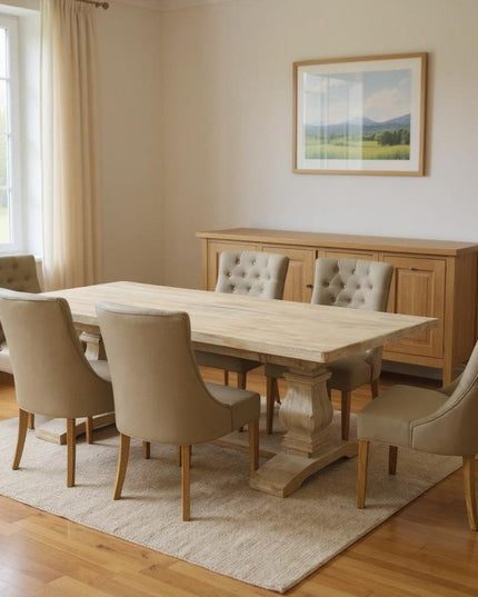 Seven Piece White Solid Wood Dining Set with Six Chairs