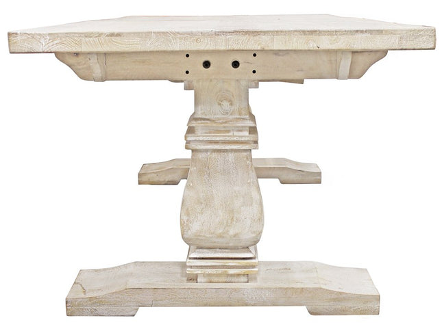 Seven Piece White Solid Wood Dining Set with Six Chairs