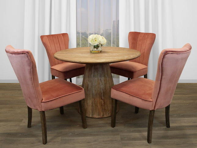 Five Piece Natural Round Solid Wood Dining Set with Four Chairs