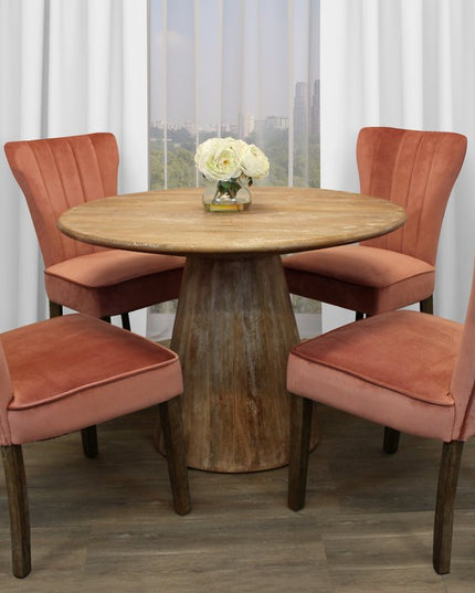 Five Piece Natural Round Solid Wood Dining Set with Four Chairs