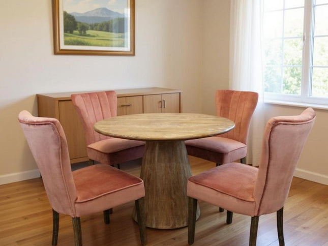 Five Piece Natural Round Solid Wood Dining Set with Four Chairs