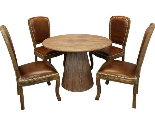 Five Piece Natural Round Solid Wood Dining Set with Four Chairs