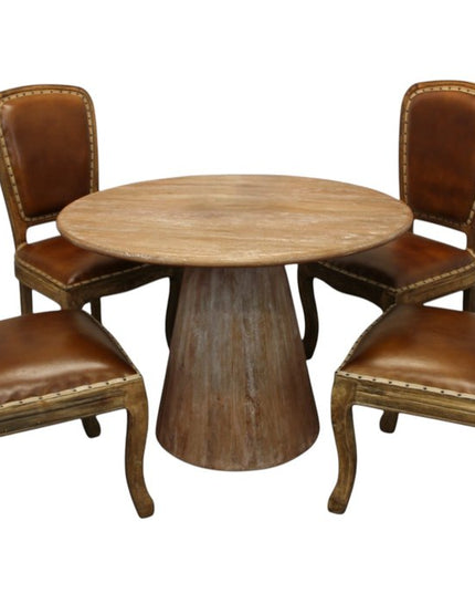 Five Piece Natural Round Solid Wood Dining Set with Four Chairs