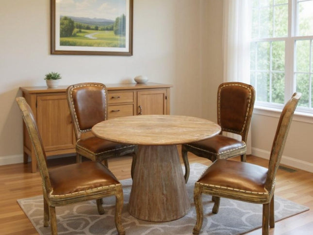 Five Piece Natural Round Solid Wood Dining Set with Four Chairs