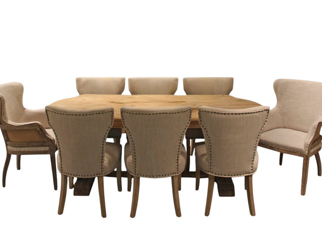 Nine Piece Natural Solid Wood Dining Set with Eight Chairs