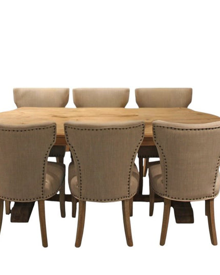 Nine Piece Natural Solid Wood Dining Set with Eight Chairs