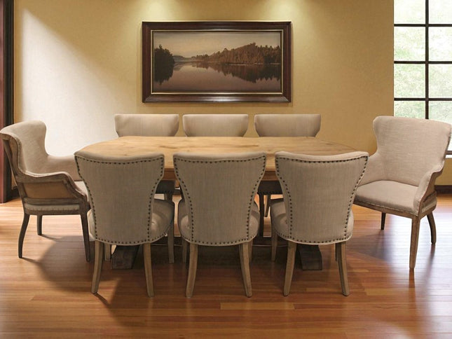 Nine Piece Natural Solid Wood Dining Set with Eight Chairs