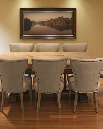 Nine Piece Natural Solid Wood Dining Set with Eight Chairs