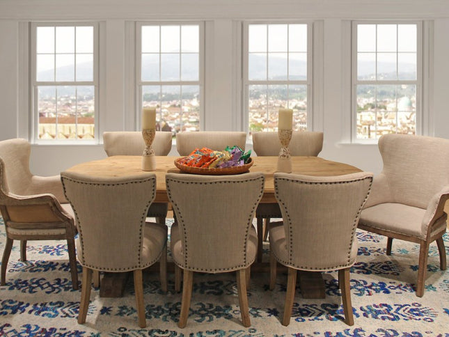 Nine Piece Natural Solid Wood Dining Set with Eight Chairs