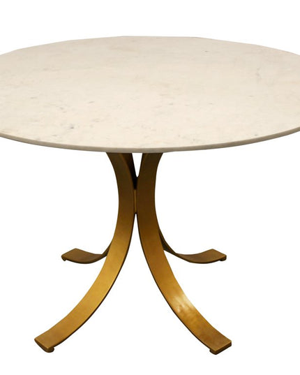 Five Piece Ivory and Gold Round Marble Dining Set with Four Chairs
