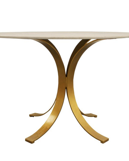 Five Piece Ivory and Gold Round Marble Dining Set with Four Chairs