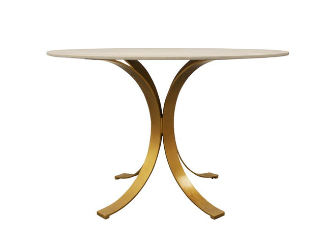 Five Piece Ivory and Gold Round Marble Dining Set with Four Chairs