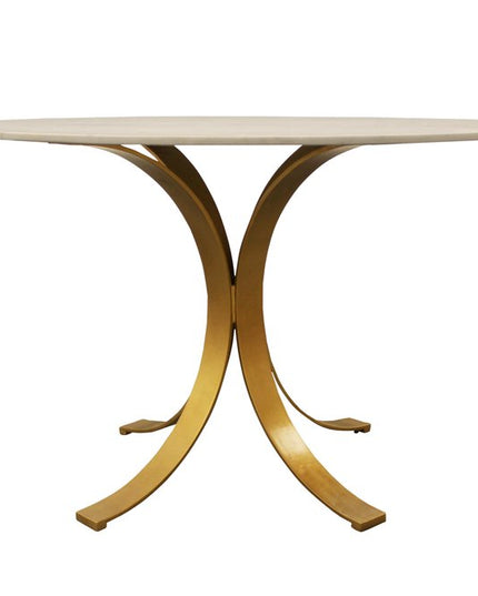 Five Piece Ivory and Gold Round Marble Dining Set with Four Chairs