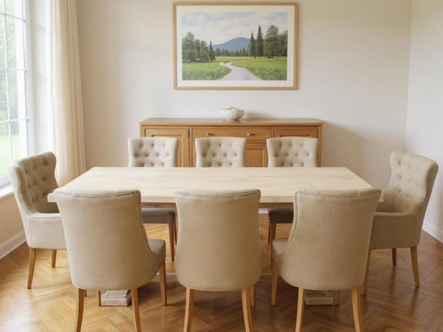 Nine Piece White Solid Wood Dining Set with Eight Chairs