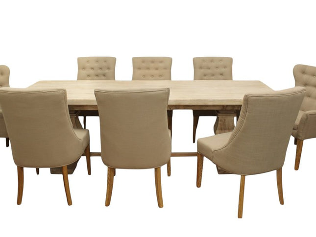 Nine Piece White Solid Wood Dining Set with Eight Chairs