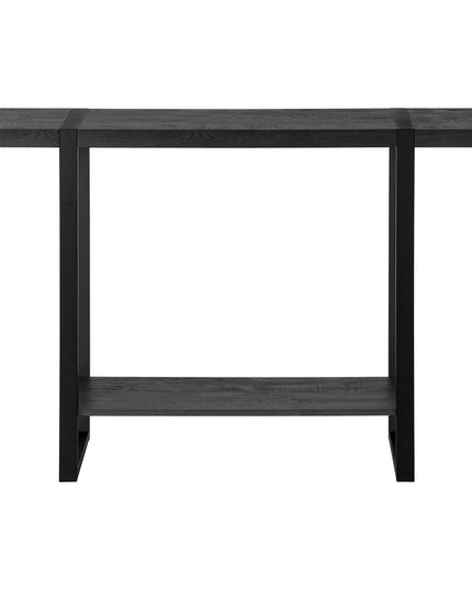 47" Black Wood and Metal Distressed Sled Console Table With Shelf