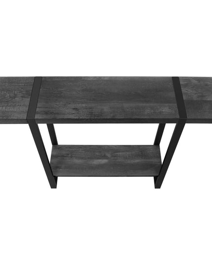 47" Black Wood and Metal Distressed Sled Console Table With Shelf