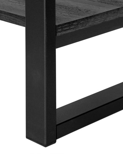 47" Black Wood and Metal Distressed Sled Console Table With Shelf