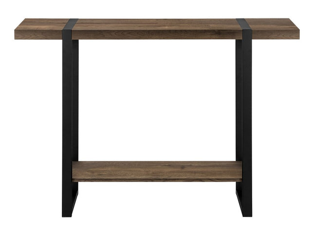 47" Brown and Black Wood and Metal Distressed Sled Console Table With Shelf