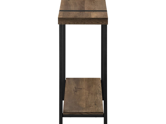 47" Brown and Black Wood and Metal Distressed Sled Console Table With Shelf