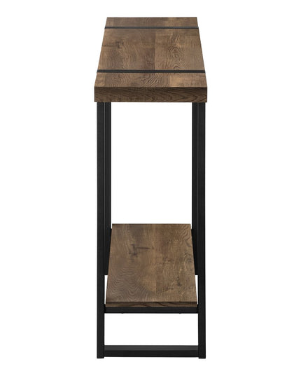 47" Brown and Black Wood and Metal Distressed Sled Console Table With Shelf