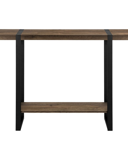 47" Brown and Black Wood and Metal Distressed Sled Console Table With Shelf