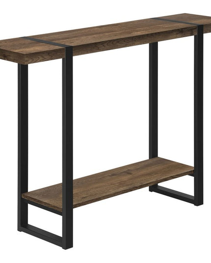 47" Brown and Black Wood and Metal Distressed Sled Console Table With Shelf