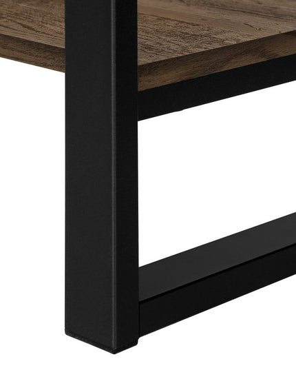 47" Brown and Black Wood and Metal Distressed Sled Console Table With Shelf