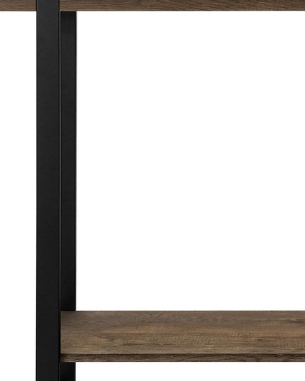 47" Brown and Black Wood and Metal Distressed Sled Console Table With Shelf