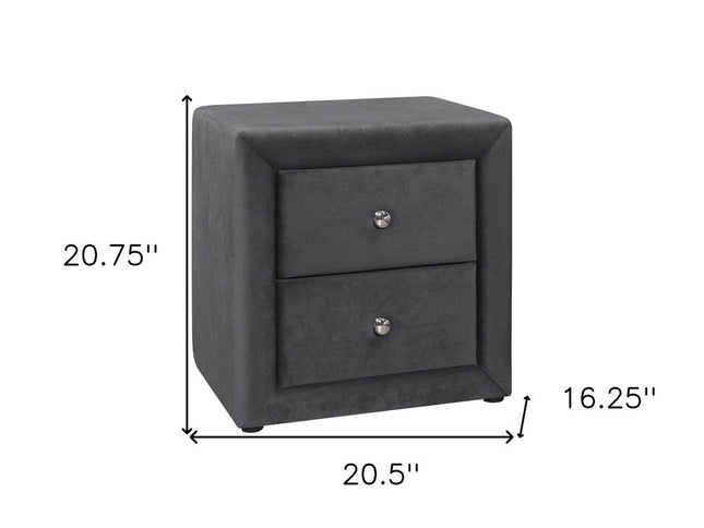 21" Dark Gray Wood Two Drawer Nightstand