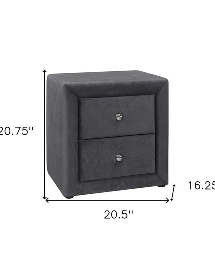 21" Dark Gray Wood Two Drawer Nightstand