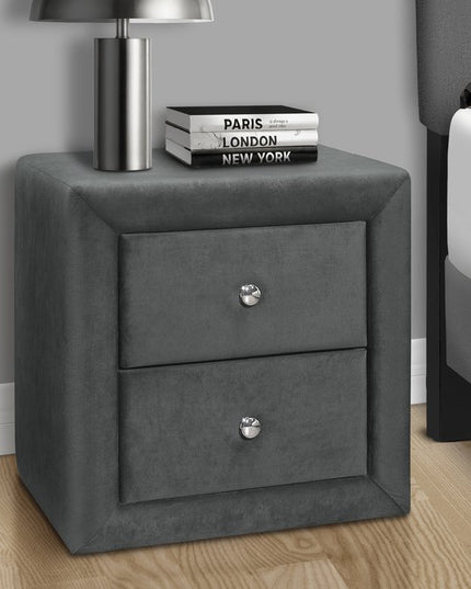 21" Dark Gray Wood Two Drawer Nightstand