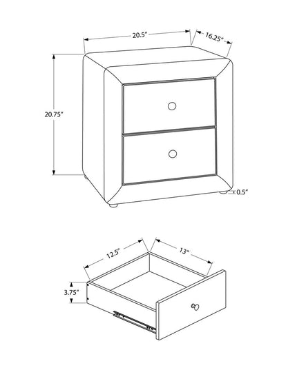 21" Dark Gray Wood Two Drawer Nightstand