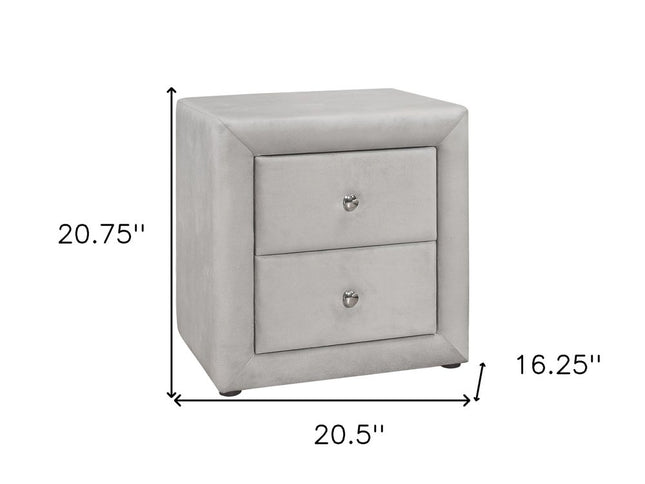 21" Light Gray Wood Two Drawer Nightstand