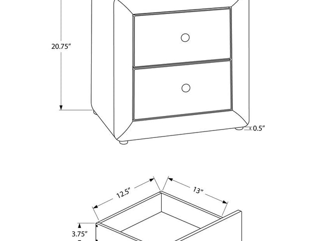 21" Light Gray Wood Two Drawer Nightstand