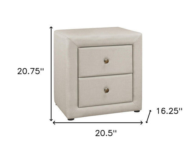 21" Beige Wood Two Drawer Nightstand