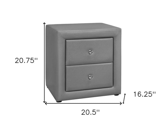 21" Gray Wood Two Drawer Nightstand