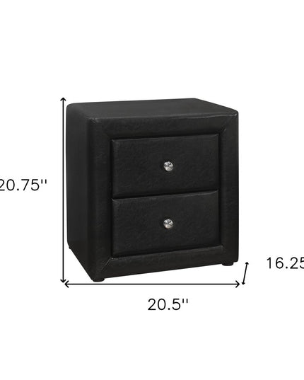 21" Black Wood Two Drawer Nightstand