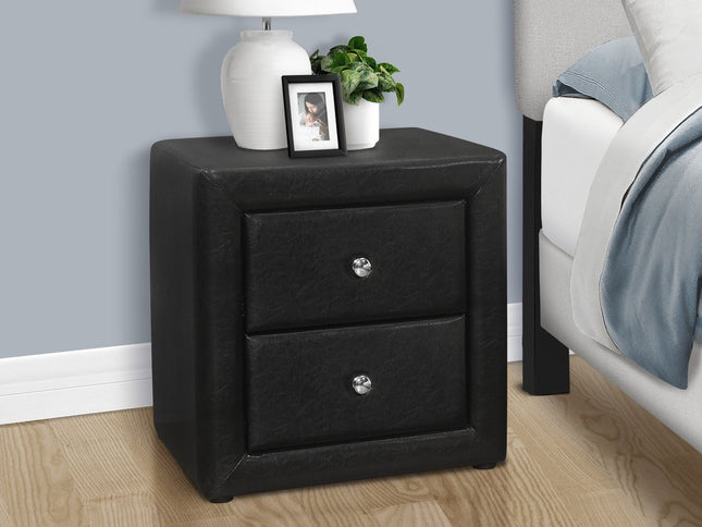 21" Black Wood Two Drawer Nightstand