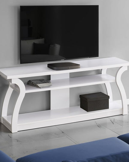 60" White Wood Open Shelving TV Stand