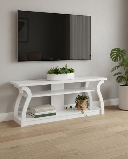 60" White Wood Open Shelving TV Stand