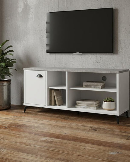 47" Gray And White Wood Enclosed and Open Storage TV Stand
