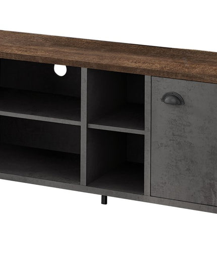 47" Brown And Gray Distressed Reclaimed Wood Enclosed and Open Storage TV Stand