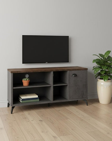 47" Brown And Gray Distressed Reclaimed Wood Enclosed and Open Storage TV Stand