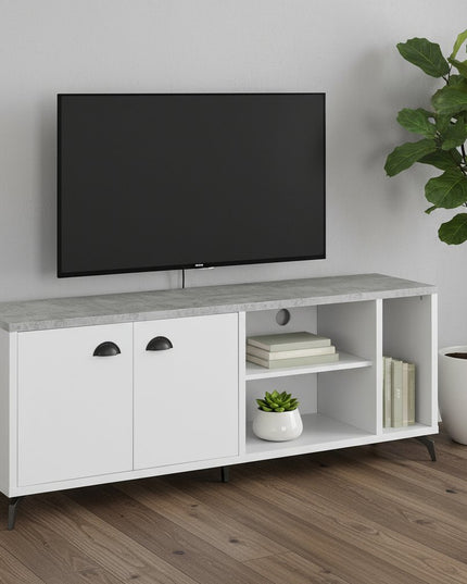 60" White Cabinet Enclosed Storage TV Stand