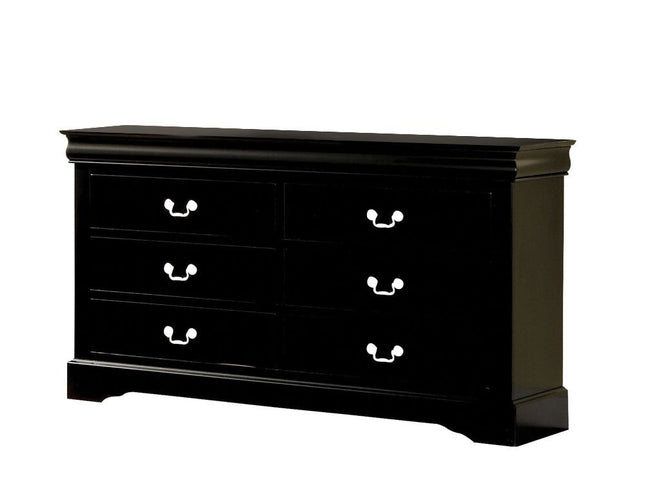 60" Black Solid and Manufactured Wood Six Drawer Double Dresser