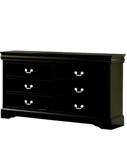 60" Black Solid and Manufactured Wood Six Drawer Double Dresser