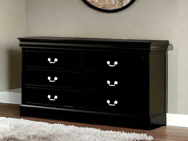 60" Black Solid and Manufactured Wood Six Drawer Double Dresser
