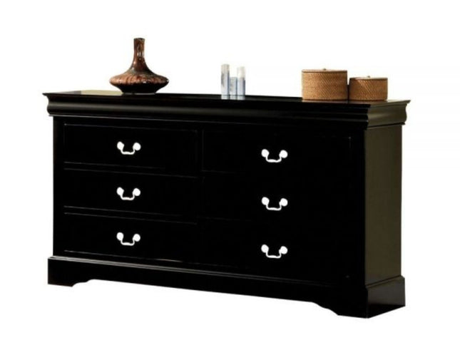 60" Black Solid and Manufactured Wood Six Drawer Double Dresser
